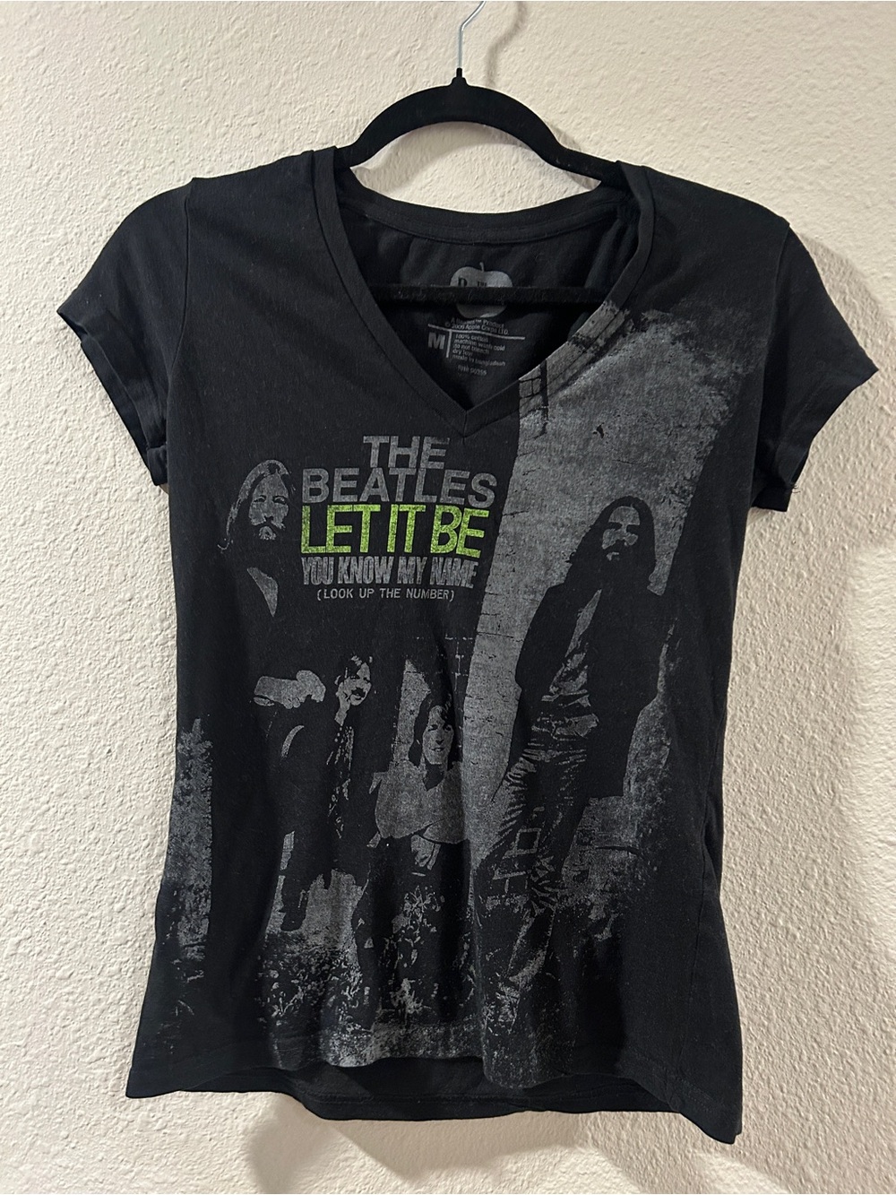 The Beatles Black V-Neck 'Let It Be' Graphic Tee with Green Accents